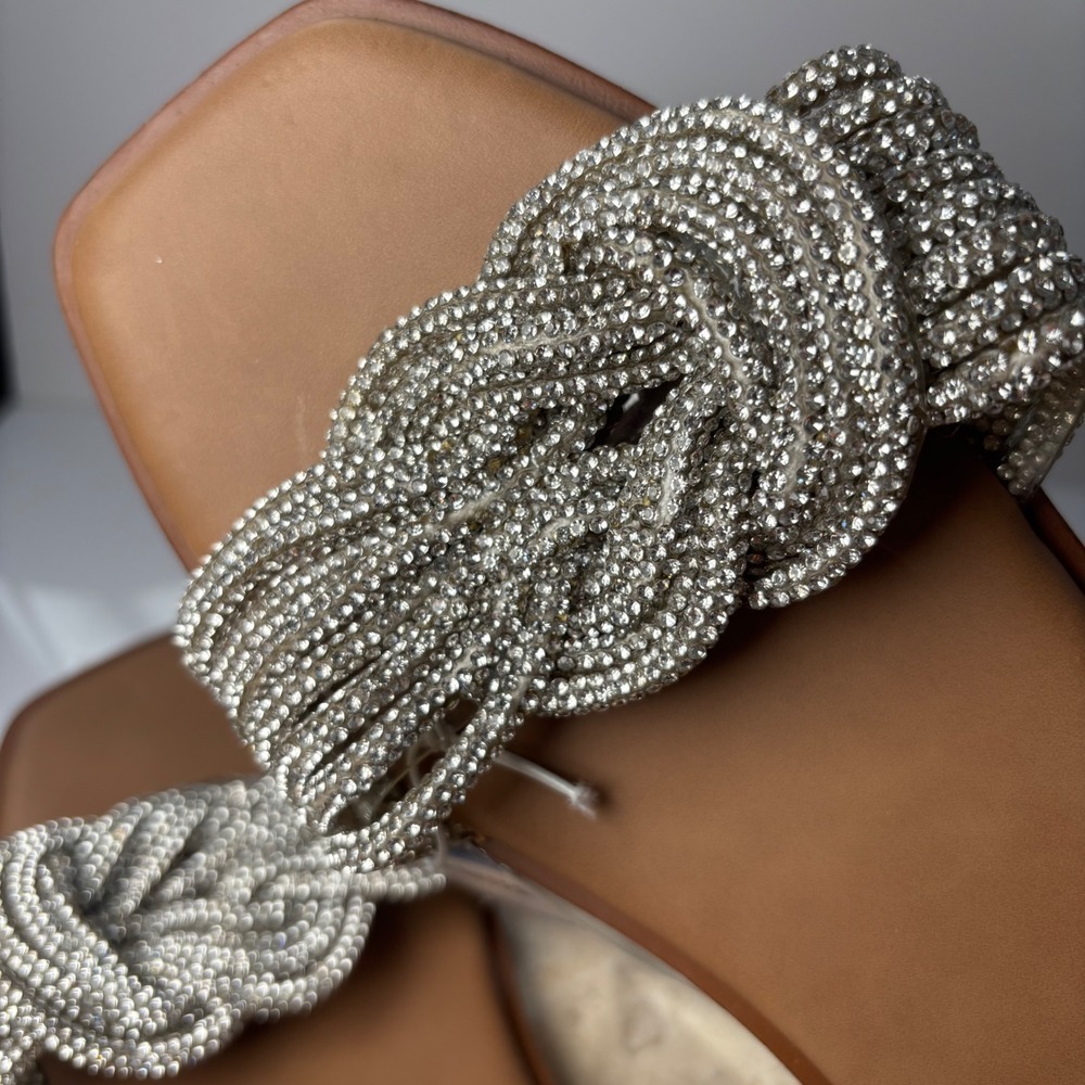 Steve Madden Ladies Rhinestone Bling Sandals 9 Silver Braided Y2K Slide Cushion - Picture 4 of 5